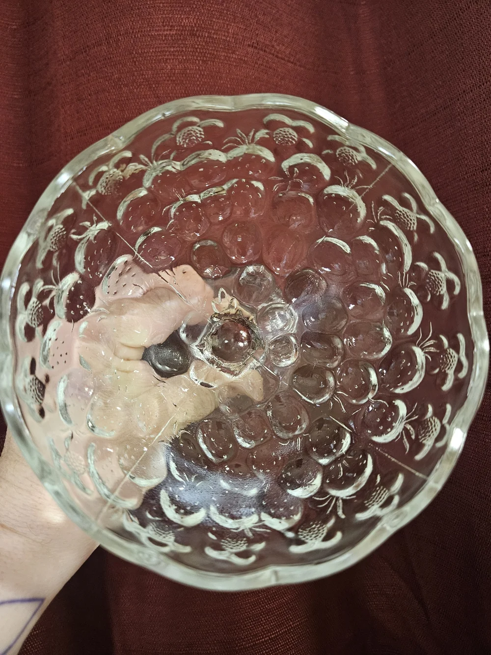 🍓 Strawberry & Floral Pattern Clear Pressed Glass Compote